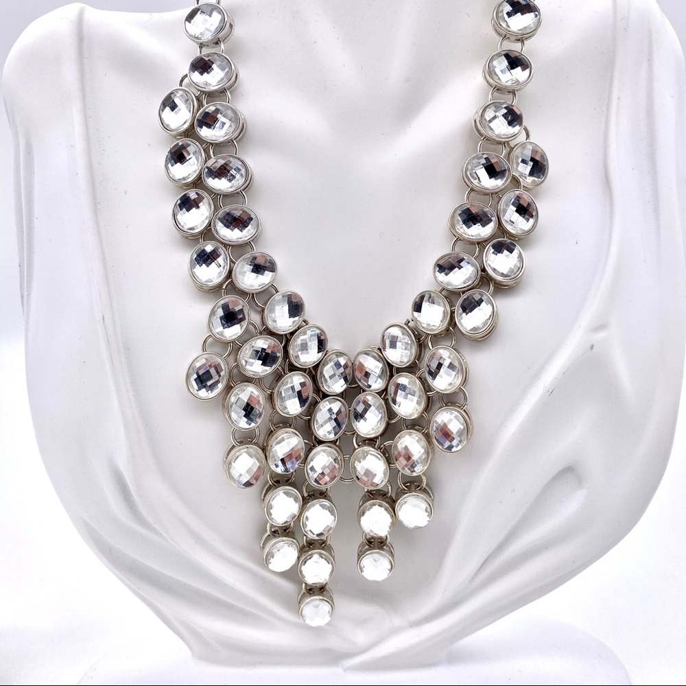 Euc Rhinestone Waterfall Bib Statement Necklace - image 3